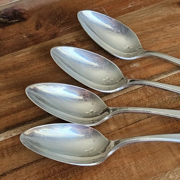 Oneida Adam Silverplate Teaspoons Spoons 4pc 1917 no mono vtg minimalis art deco - Picture 5 of 10